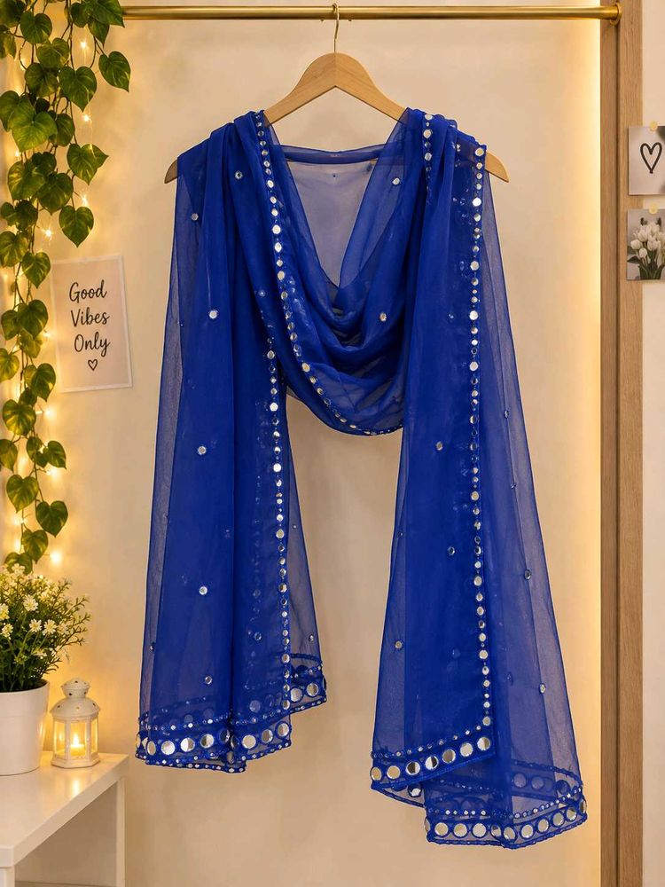 Royal Blue Mirror Work Dupatta