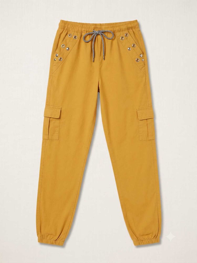 Yellow Cargo Pants with Eyelet Detail