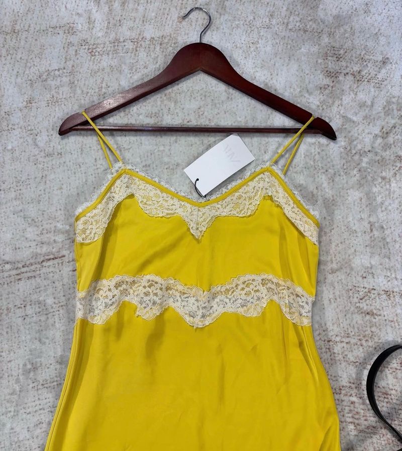 Yellow Lace Trim Slip Cami Top