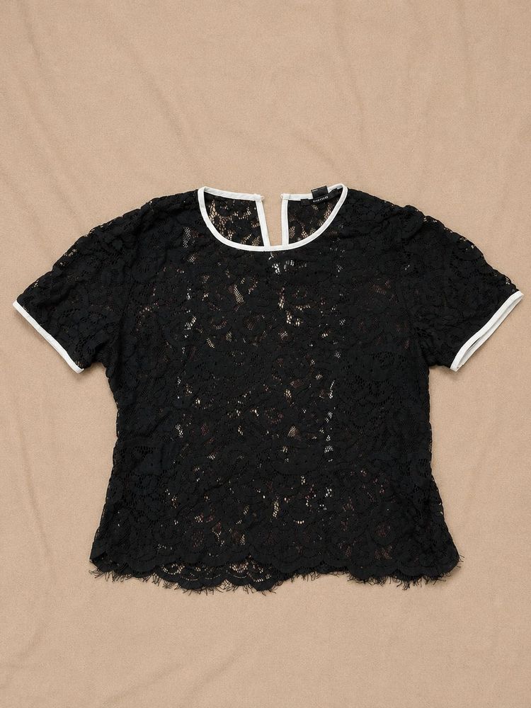 Forever 21 Black Floral Lace Sheer Top