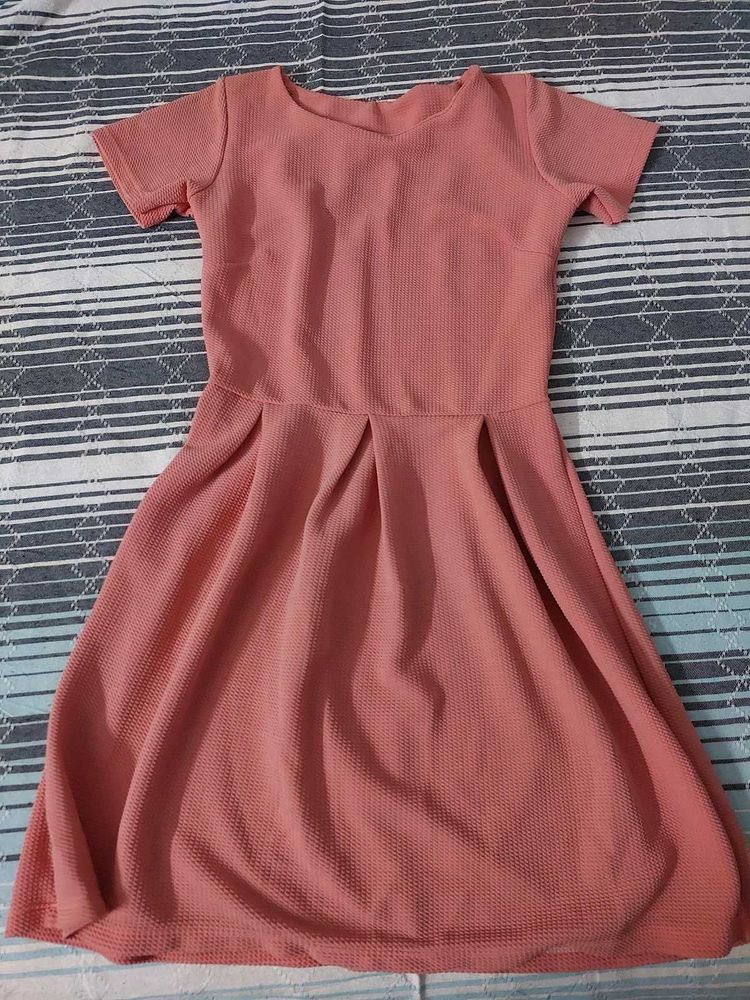 Chic Pink Textured Fit &amp; Flare Dress