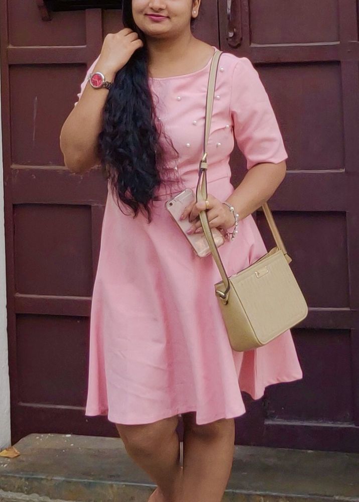 Cute Pink Pearl Embellished Dress