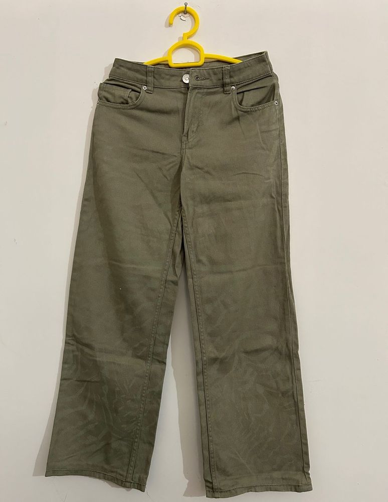 Hnm women Olive Green Wide Leg Pants