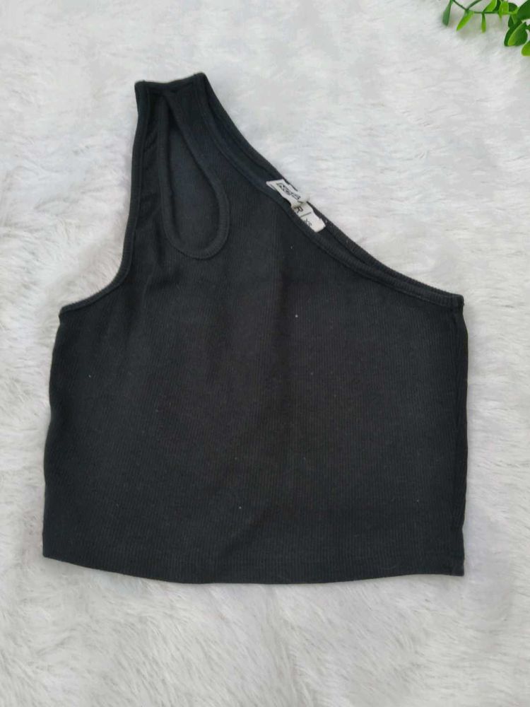 Black One Shoulder Cutout Crop Top