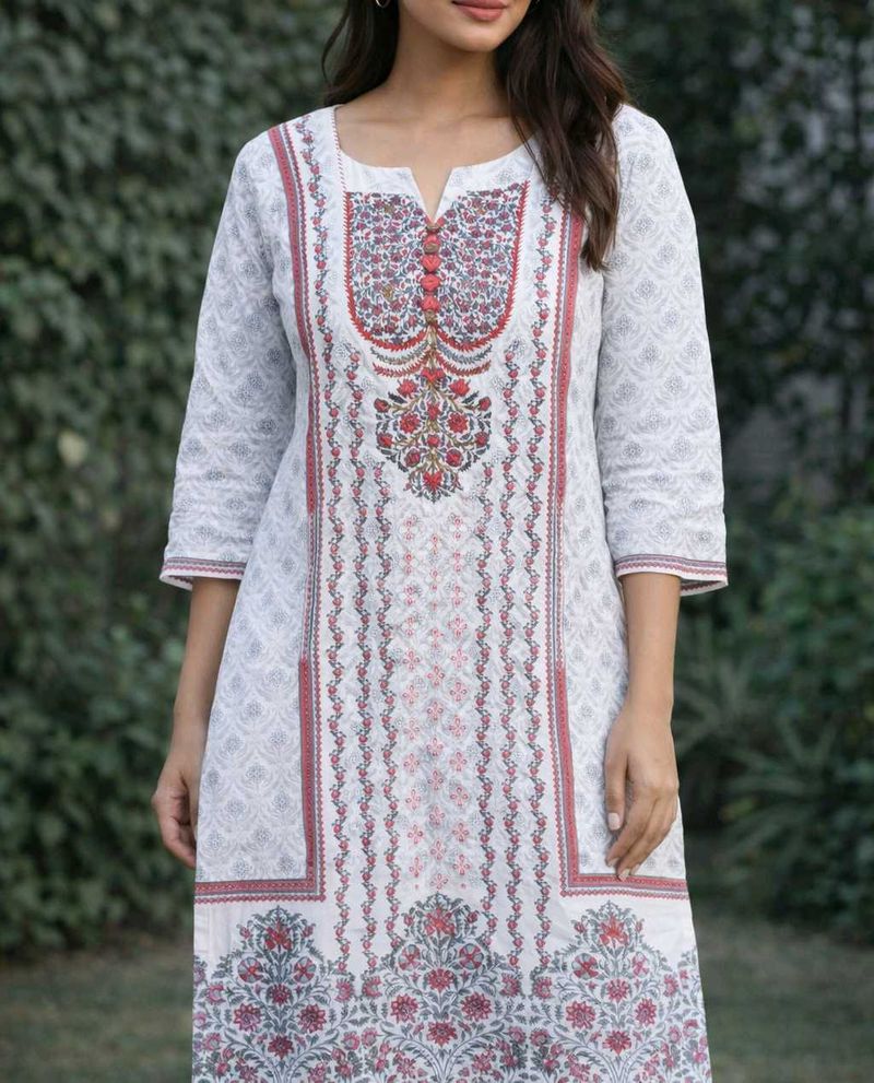 Elegant Kurta with Pink Floral Embroidery