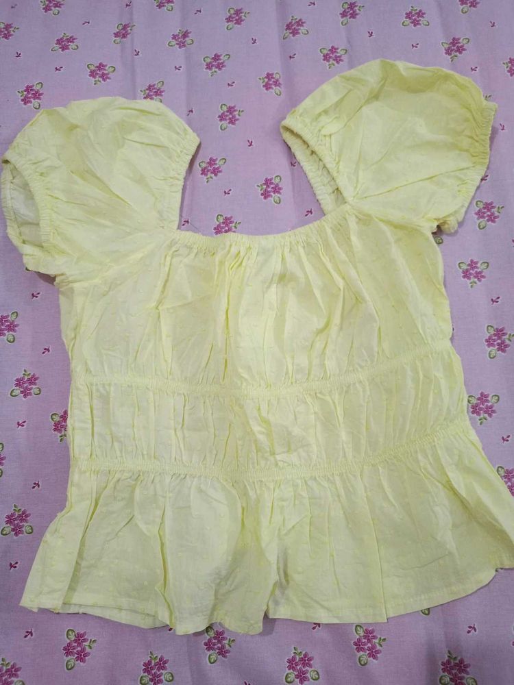 Yellow Puff Sleeve Smocked Top