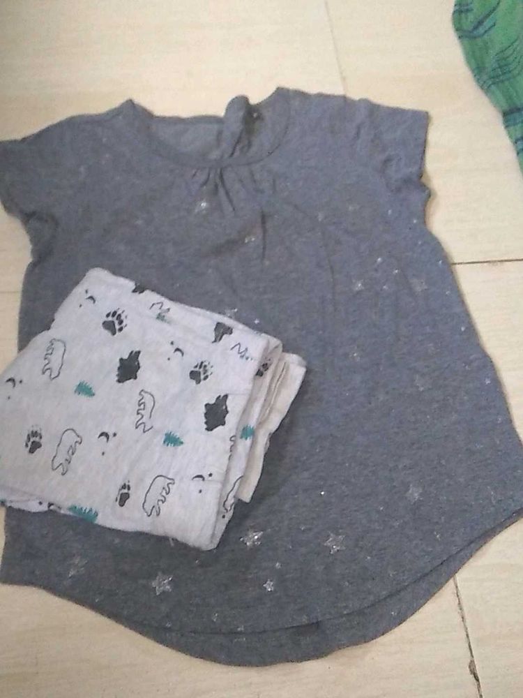 Girls' Gray Tee &amp; Patterned Pants Set