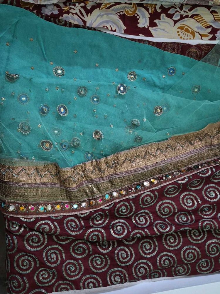 Embellished Saree with Net and Mirror Work