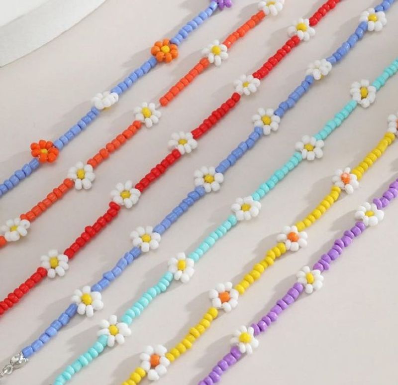 Colorful Beaded Flower Bracelets - pack of 3