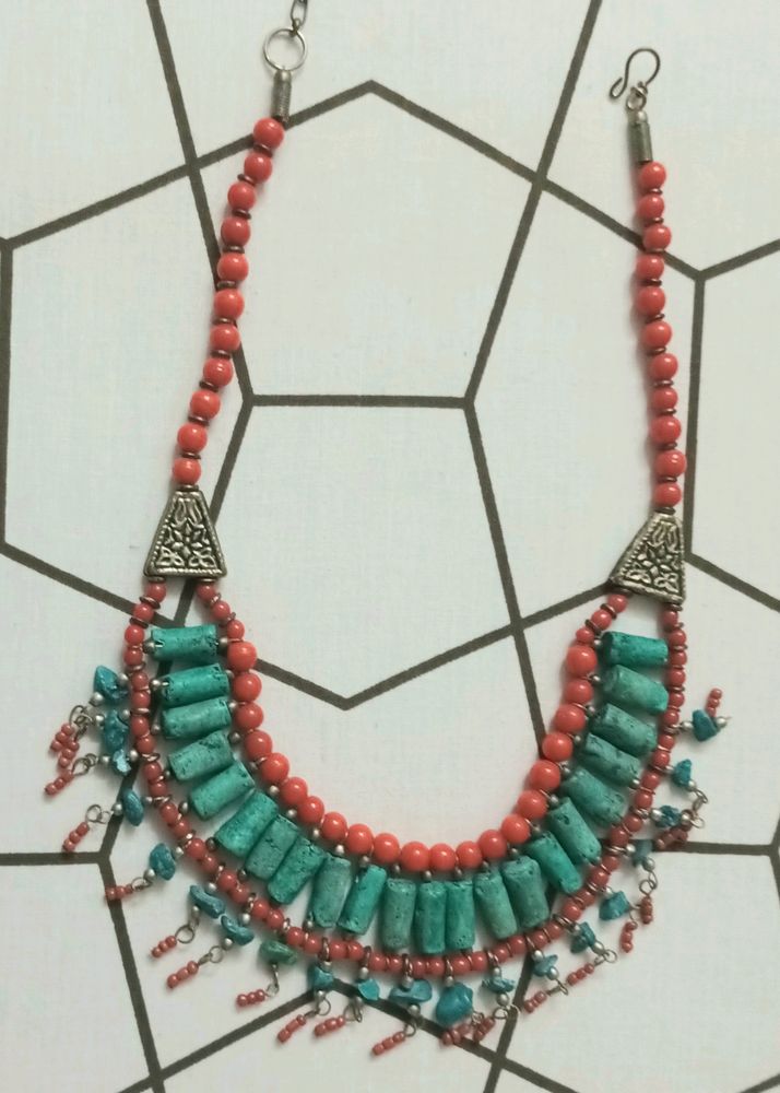 Turquoise And Red Chunky Bohemian Necklace