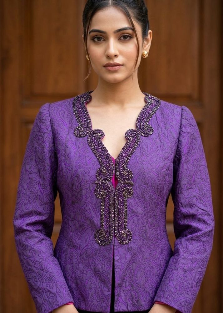 Elegant Purple Embroidered Kurta Jacket