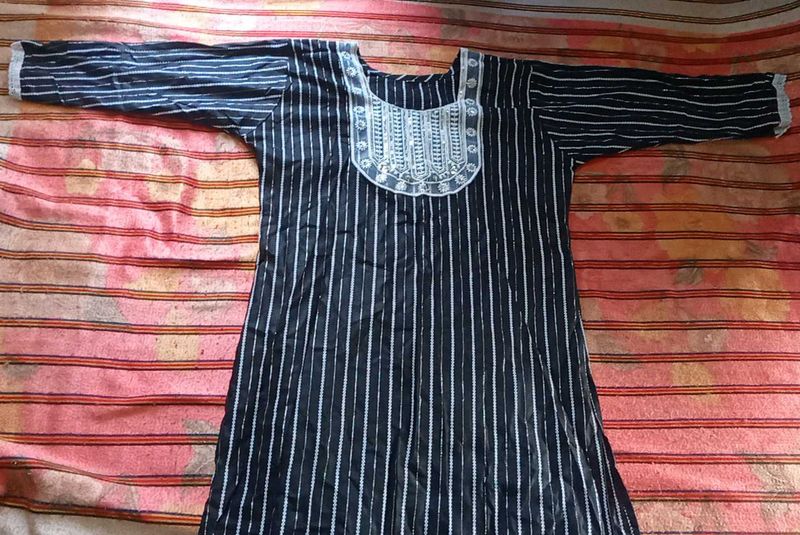 Striped Kurta with Embroidered Neckline