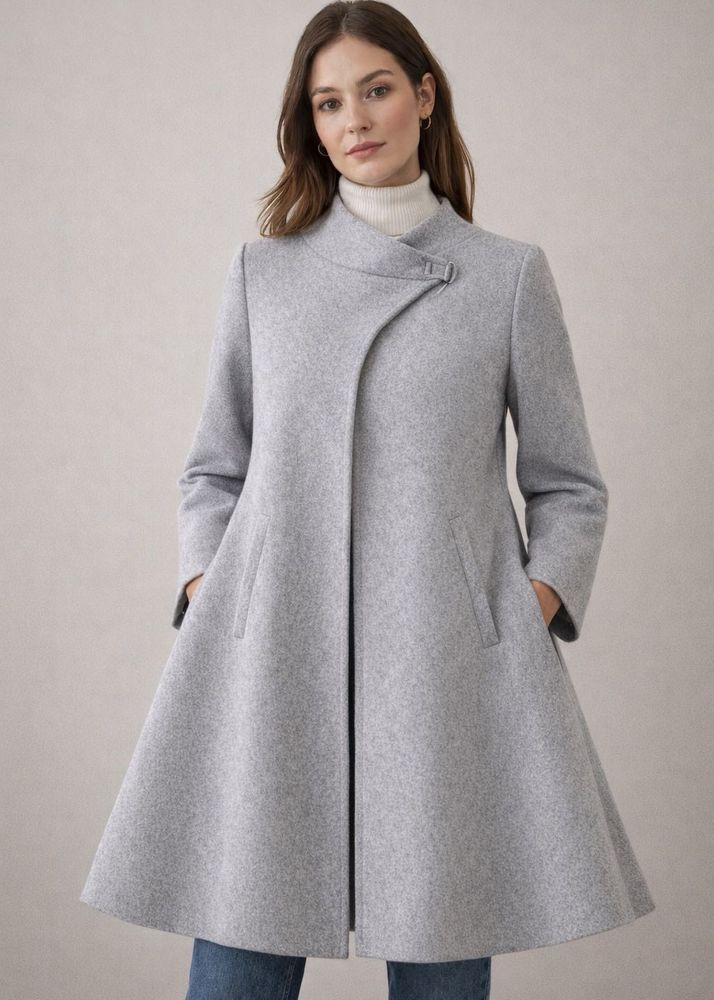 Elegant Grey Wool Blend Coat floral🦋💐