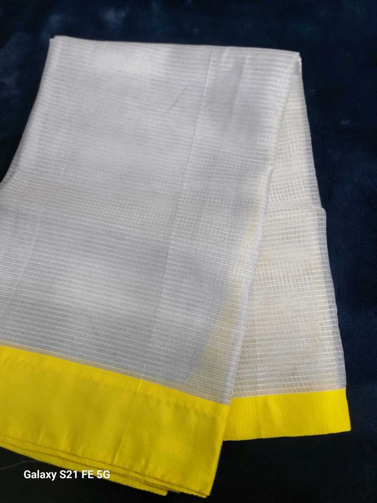 Elegant White Saree with Yellow Border