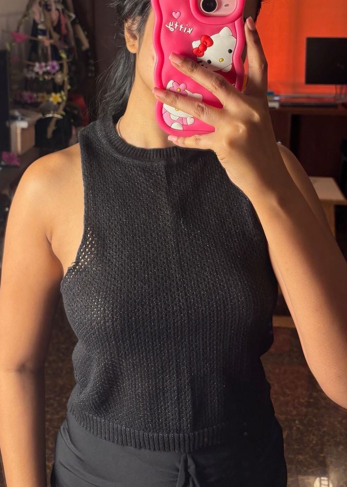 Black Knit Sleeveless Top