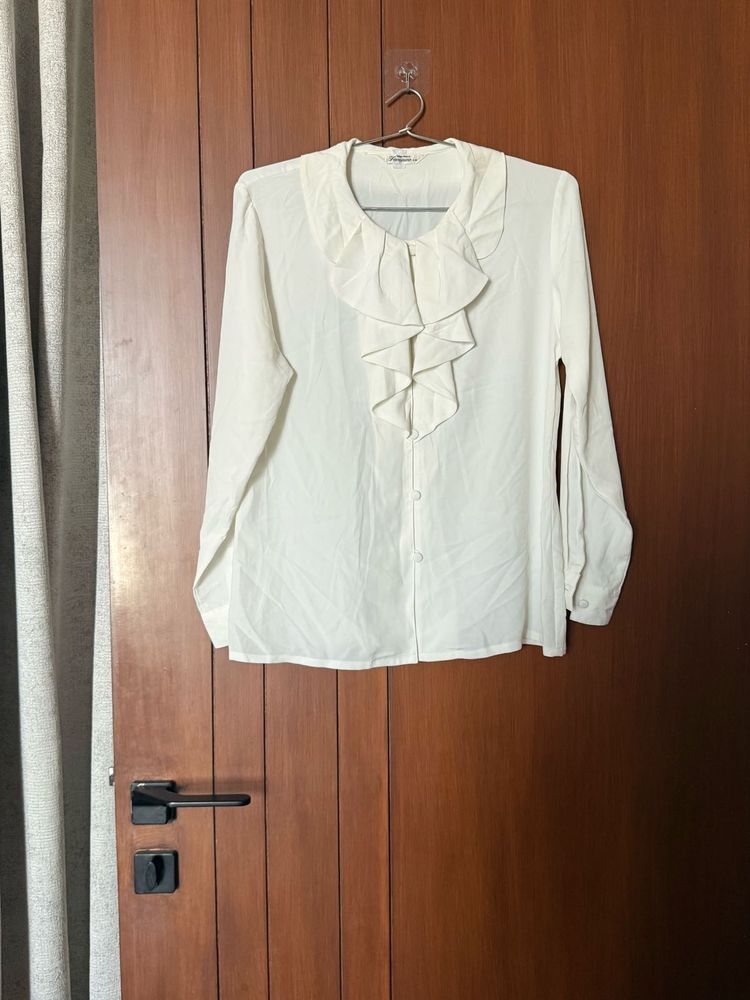 Elegant Cream Ruffled Blouse
