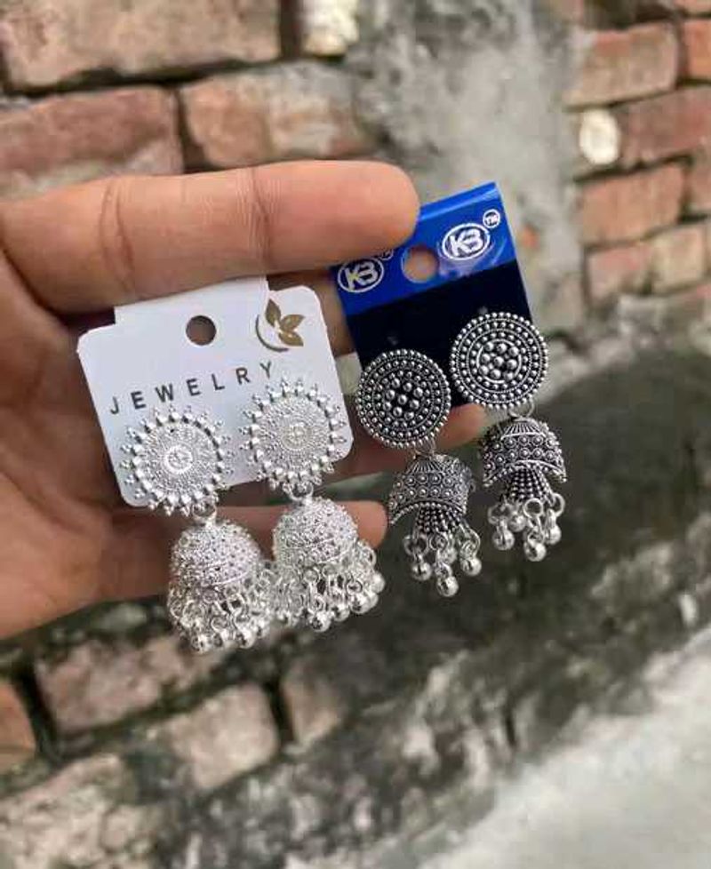 2 oxidized silver tone jhumkas