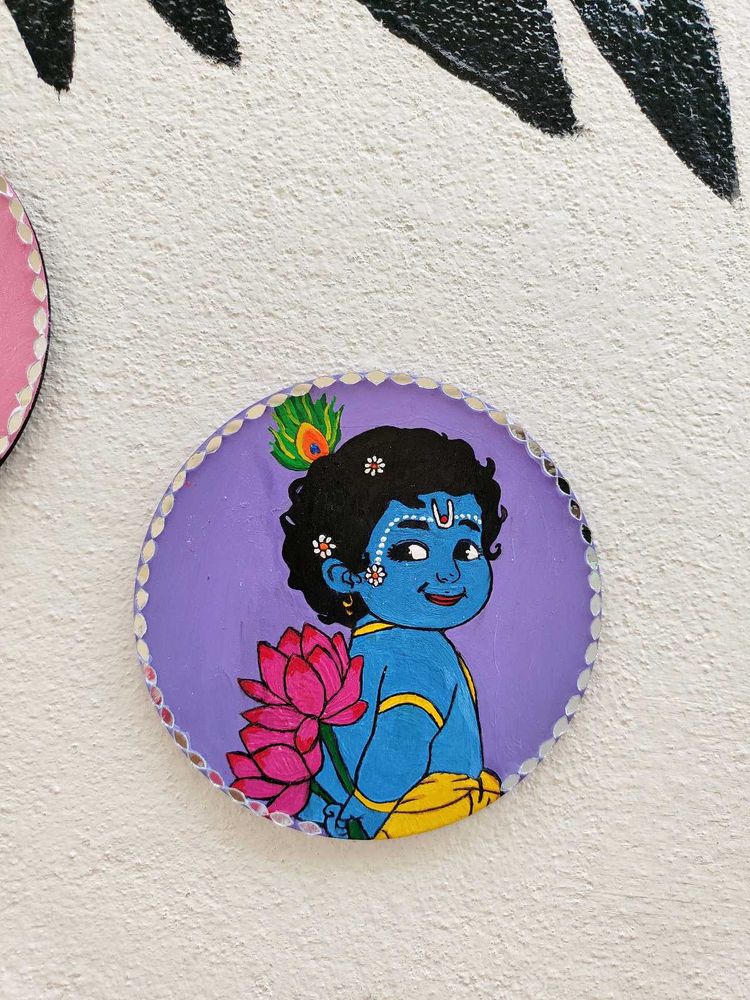 Hand-painted  Krishna MDF Round Wall Decor