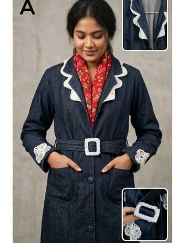 Unique Denim Duster with Crochet Details blazer