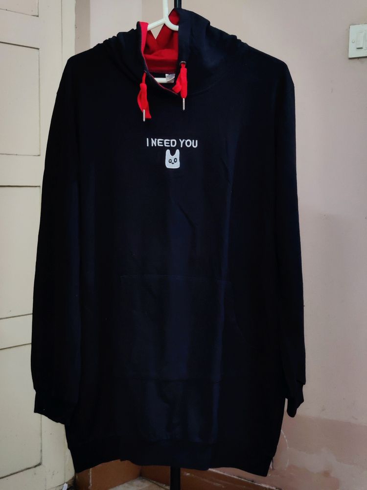 💥BUY1GET1💥 black hooded sweatshirt with red drawstrings