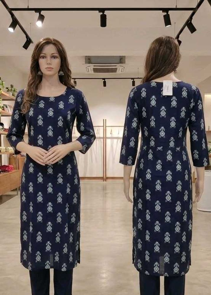 Brand New Navy Blue Ikat Print Straight Kurti