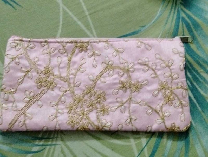 Elegant Pink Embroidered Pouch