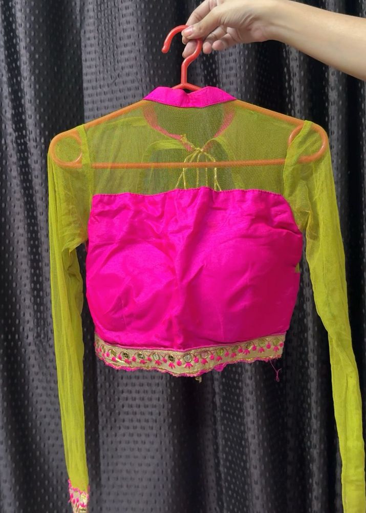 Vibrant Pink &amp; Yellow Designer Blouse