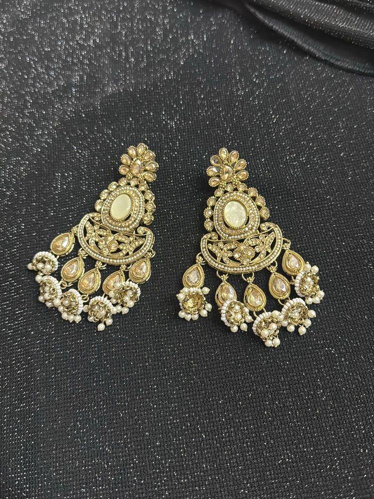 Elegant Gold-Tone Jhumka Earrings with Pearls