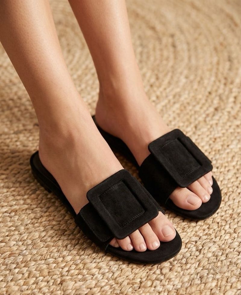 MANGO Stylish Black Buckle Slide Sandals