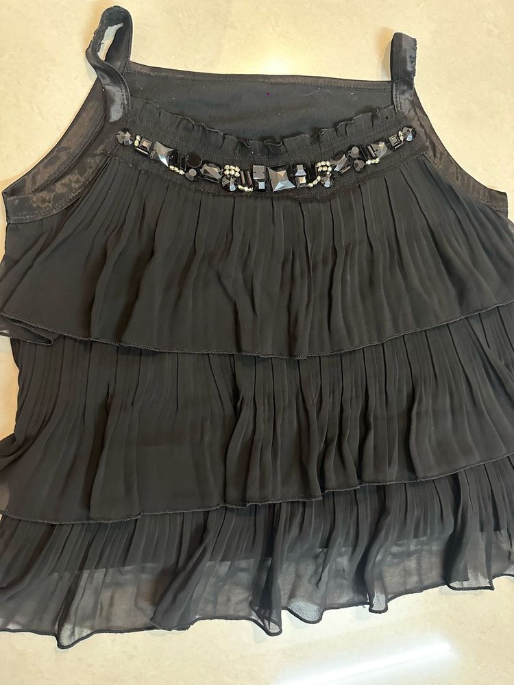 Black Tiered Embellished Tank Top
