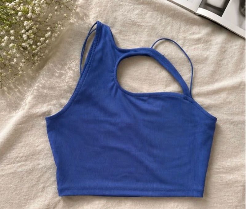 Blue Asymmetrical Crop Top