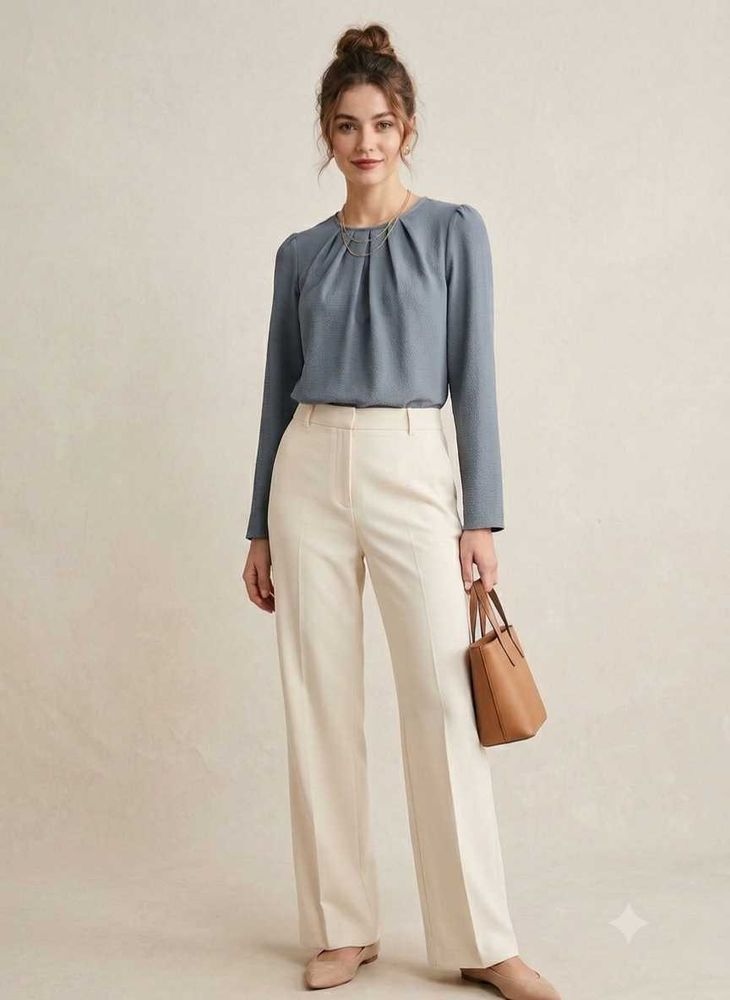 Elegant Bluish Grey Long Sleeve Blouse