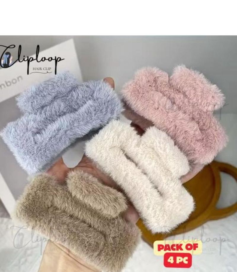 Fuzzy Plush Claw Clips - Pack of 4
