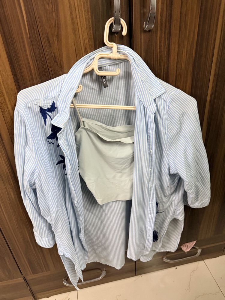 new shoppers stop inner crop top and striped shirt