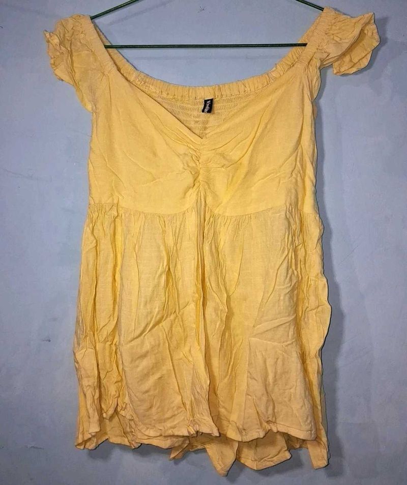 Yellow Off-Shoulder Smocked Top