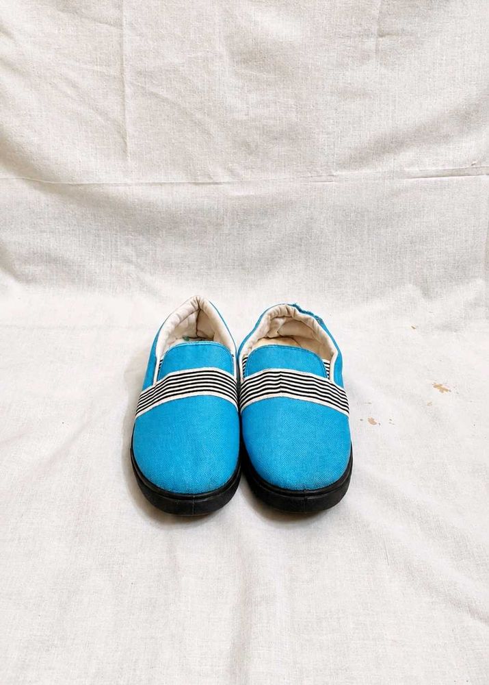 Bright Blue Striped Slip-Ons
