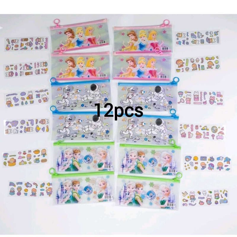 12 Pcs Kids Pencil Cases with Stickers