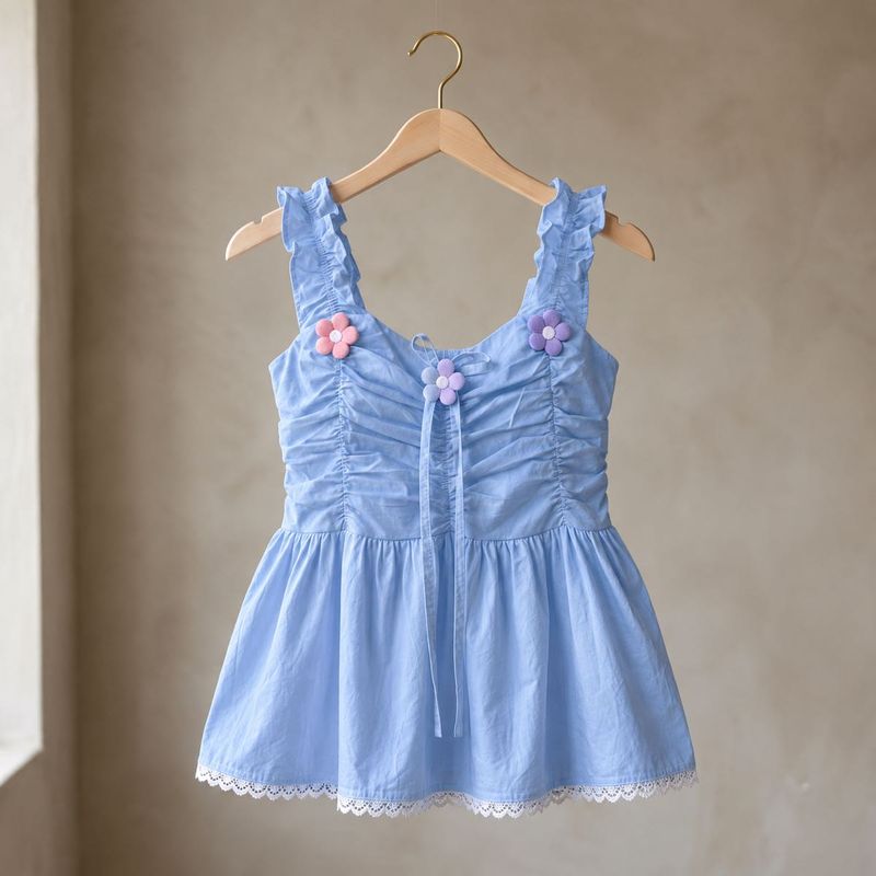 Cute Blue Ruffled Flower Top new 🧨