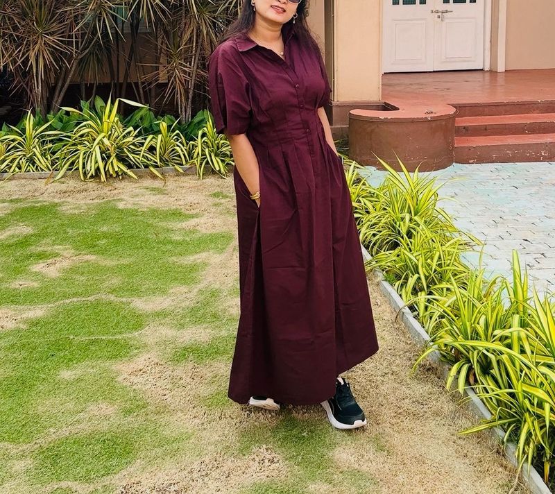 Maroon Collared Maxi Dress