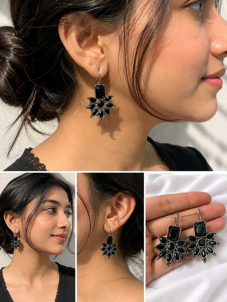 Stylish Black Stone Dangle Earrings