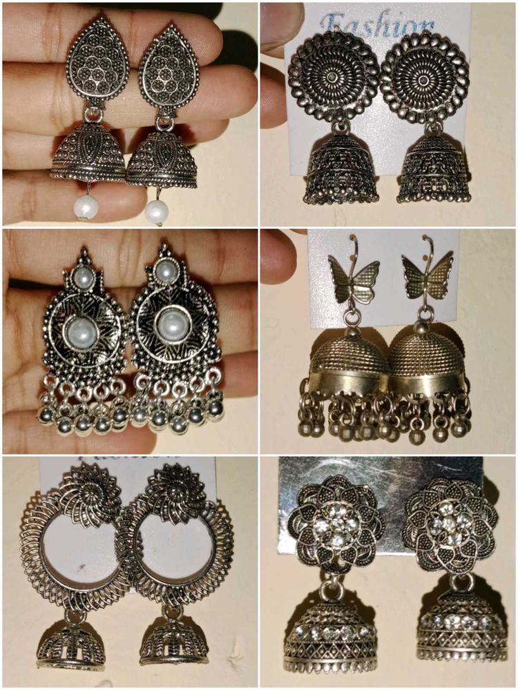 Oxidized Silver Jhumka Earrings