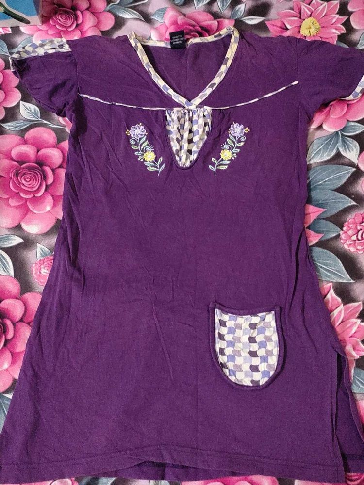 Purple Embroidered Nightgown