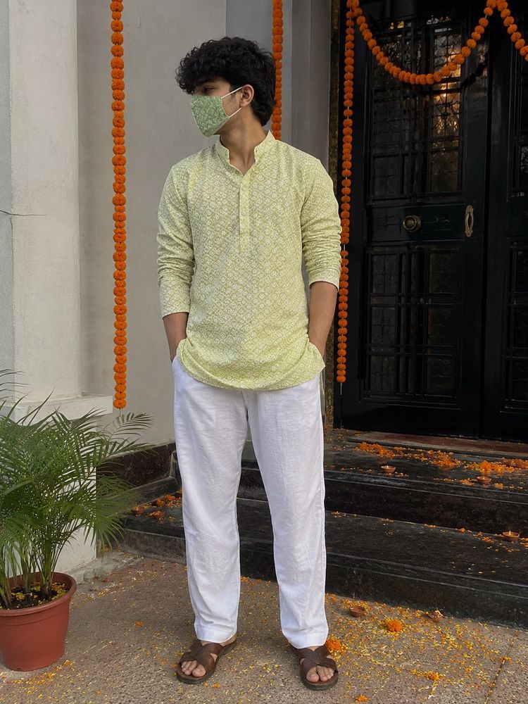 Fresh Mint Green Embroidered Short Kurta Set