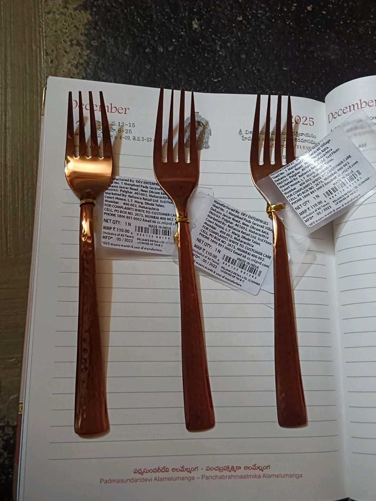Elegant Copper Finish Forks Set 3
