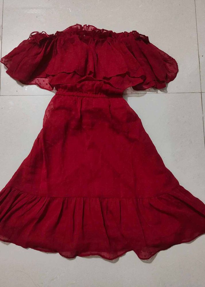 Chic Off-Shoulder Ruffled Red Dress
