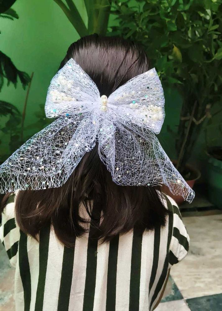 Sparkly White Bow Hair Clip