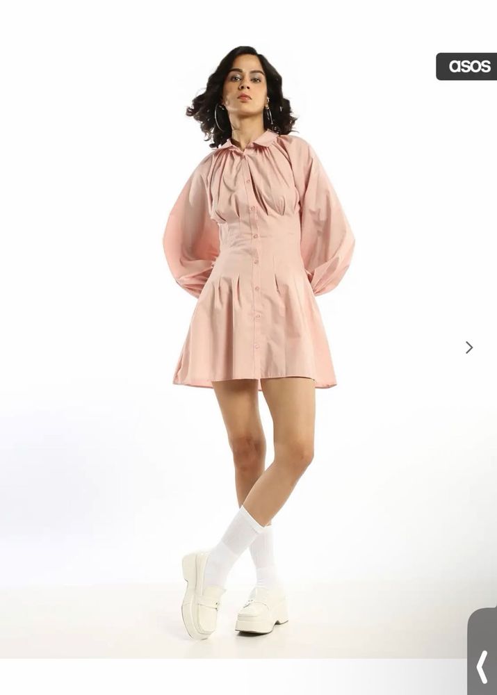ASOS Pink Balloon Sleeve Shirt Dress