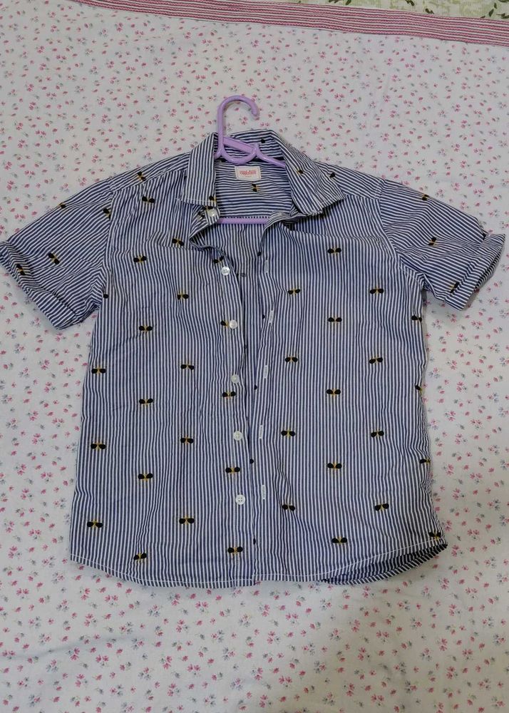 Striped Short Sleeve Shirt with Sunglasses Print