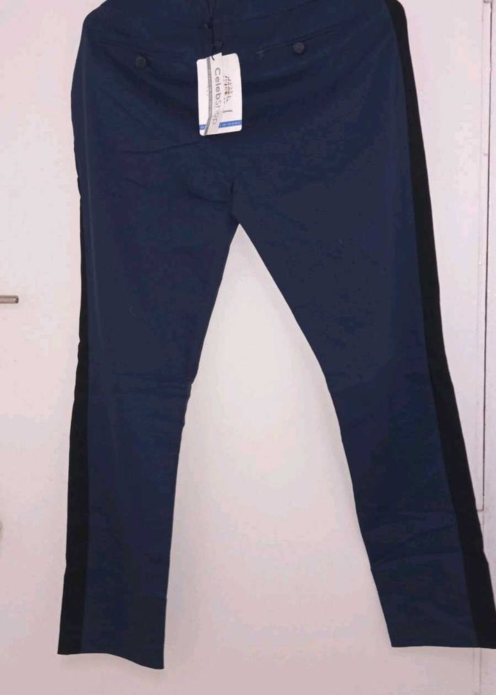 Navy Blue Pants with Black Stripe
