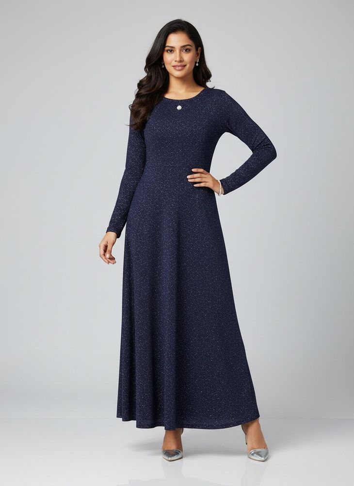 Sparkly Navy Blue Long Sleeve Dress